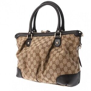 Gucci Handbag GG Bag Diamante Beige Canvas Tan Leather Sukey Brown